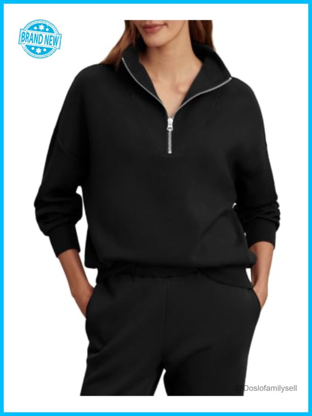 Womens Half Zip Oversized Sweatshirt Cotton Polyester Spandex Pullover